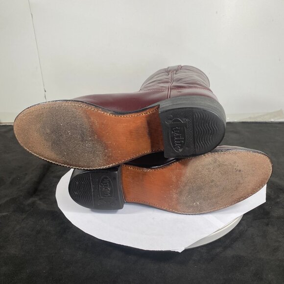 Women's 6B Vintage Justin Burgundy Roper, Mid-Calf Cowboy Boots, Made in the USA - Picture 8 of 9